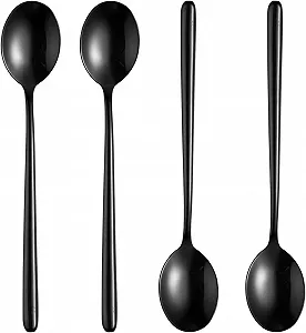 Ложка для супу з довгою ручкою Korean, сталева, набір 4 шт, 21.6 x 3.8 см, чорний - Фото 1