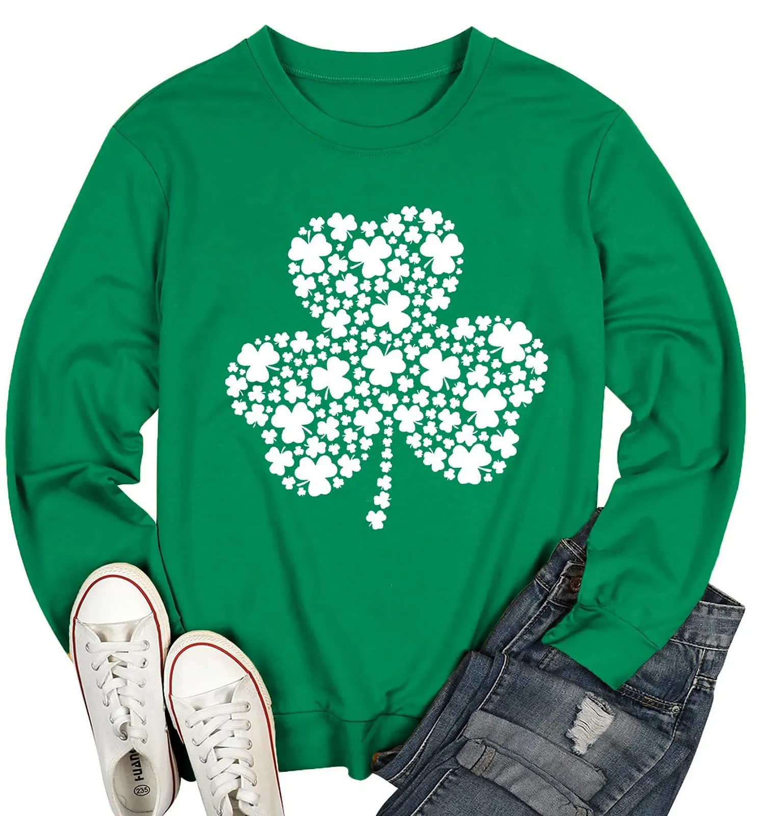 Женский свитшот tiorhooe На День Святого Патрика Счастливый трилистник, женский ирландский топ с принтом клевера, фото №4