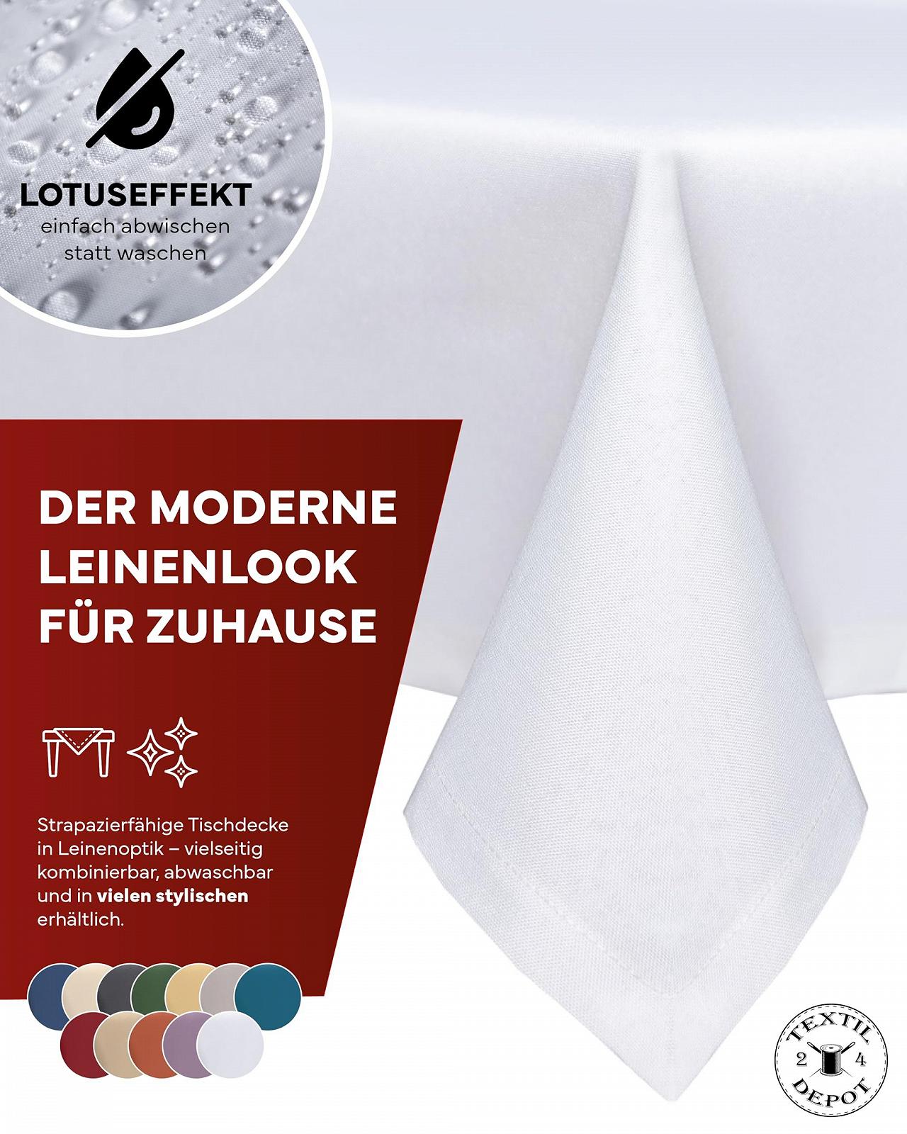 Скатертина Linen Look Овальна 135 x 180 см Біла Плямостійка Не потребує прасування, фото №2