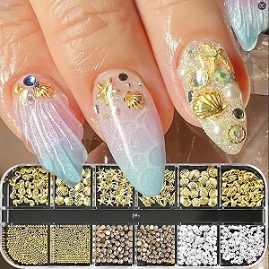 Набір для декору нігтів Nail Kit стрази та перлини морська тематика з клеєм synthetic.ua - Фото 1