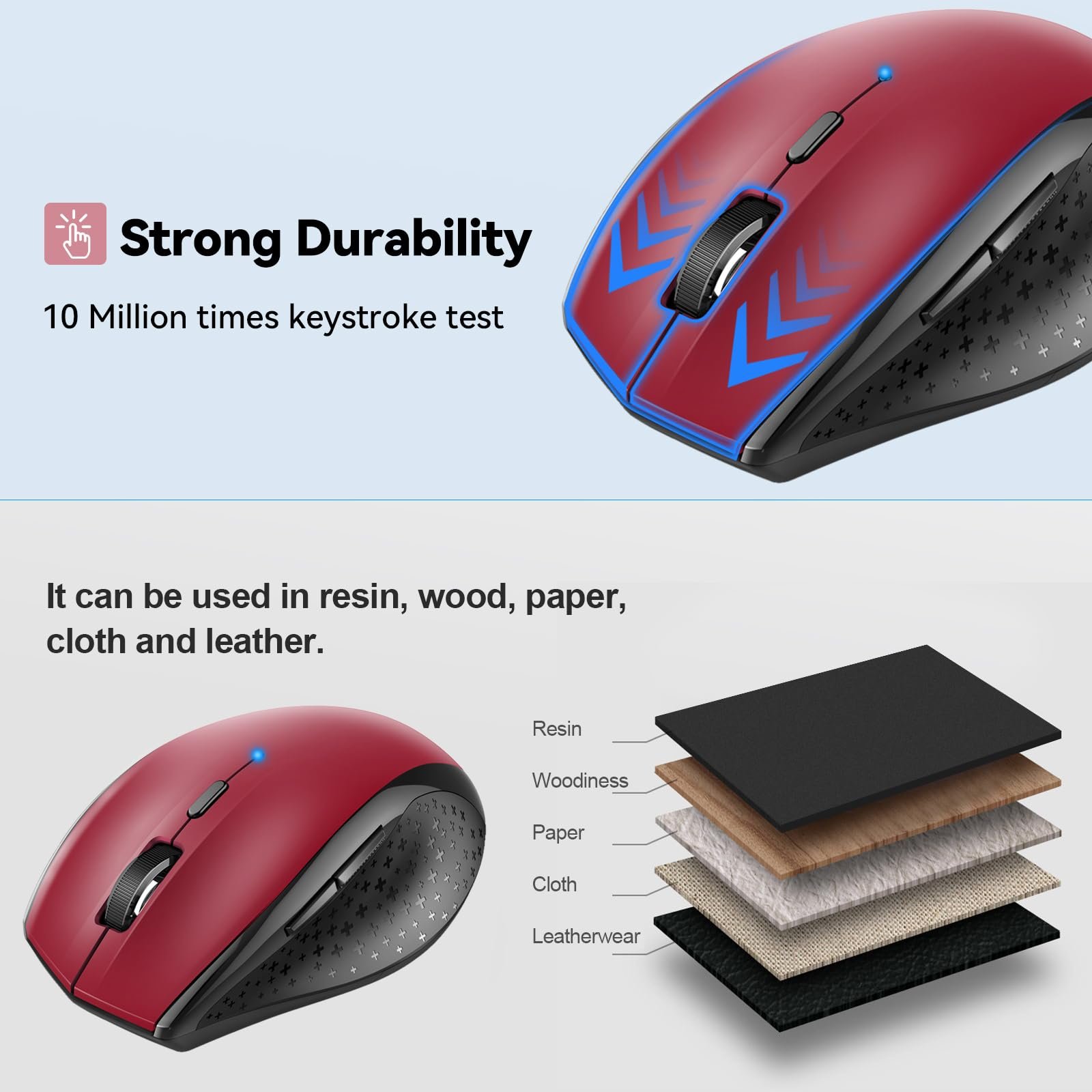 Миша Bluetooth TECKNET Бездротова 3200 DPI Червоний, фото №8