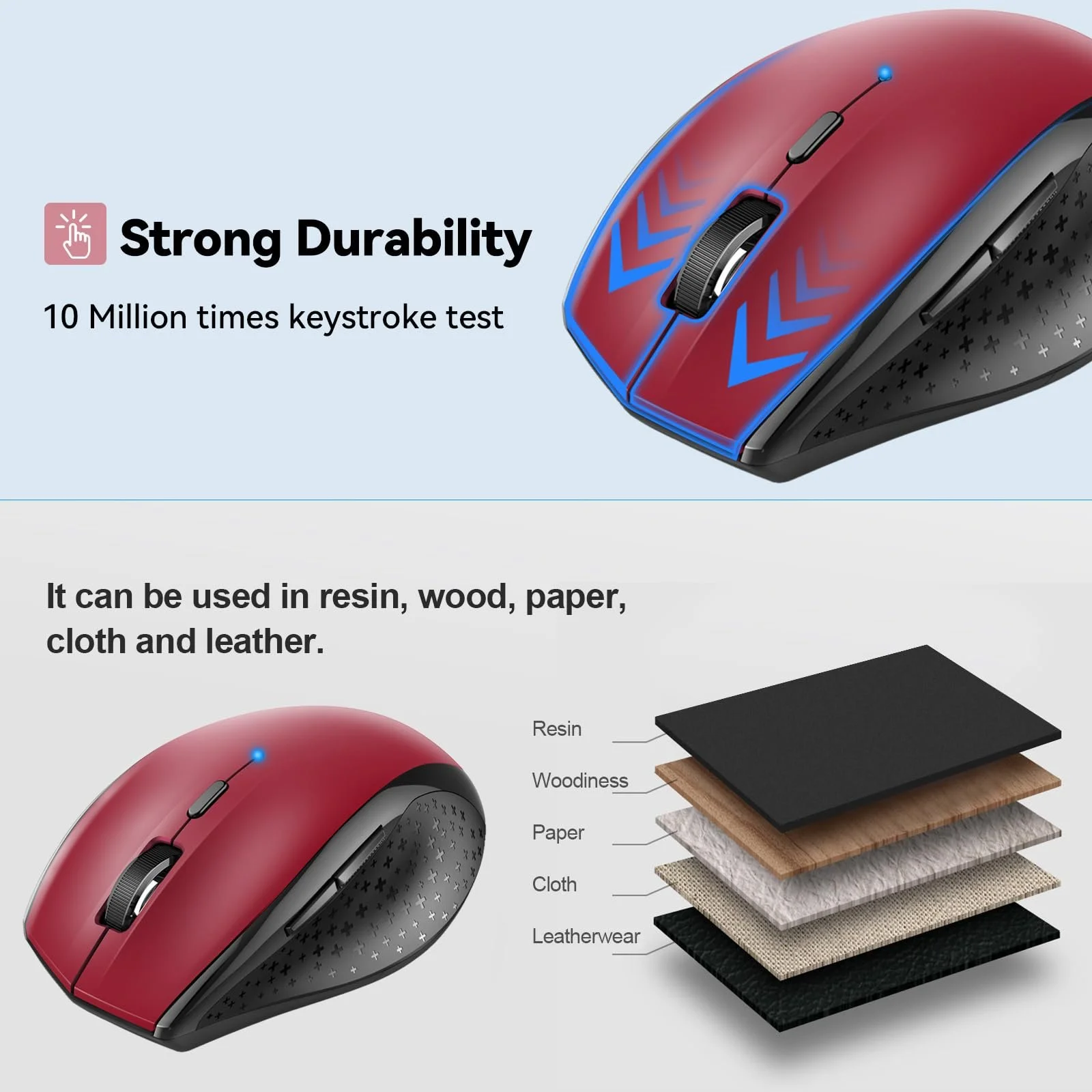 Миша Bluetooth TECKNET Бездротова 3200 DPI Червоний, фото №8