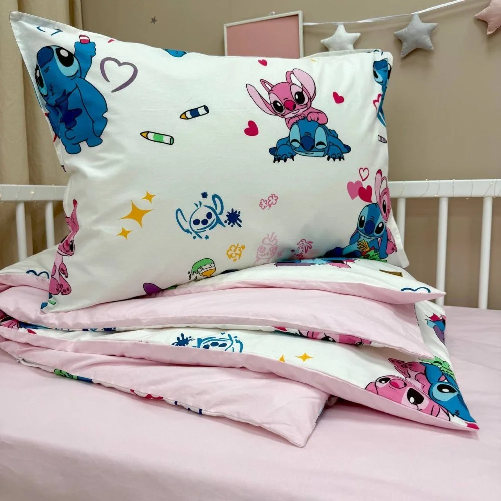 Пододеяльник на молнии (145 х 210 см) и наволочка (50 х 70 см), Stich, Розовый, фото №3
