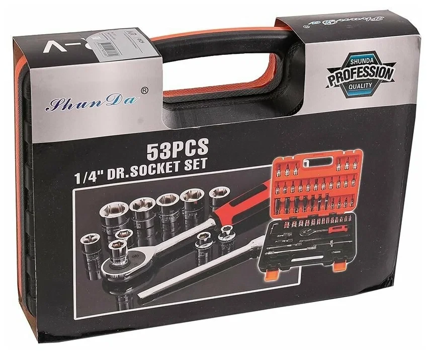 Набор торцевых головок бит с трещеткой 1/4" удлинитель вороток ключи SHUNDA 53 предмета, фото №9