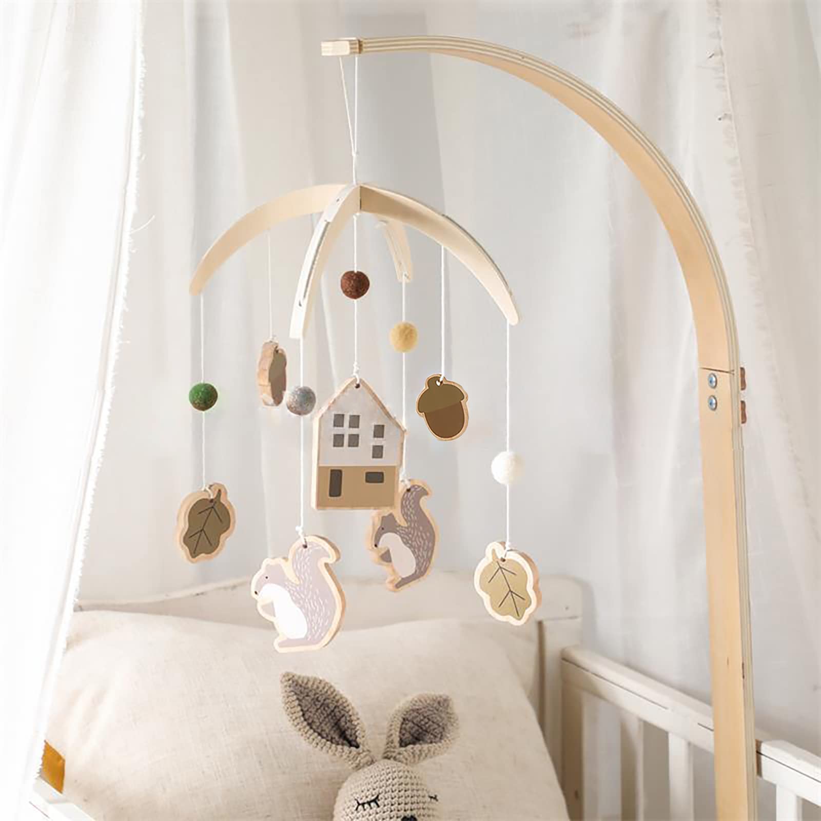 Подвеска GLITZFAS Mobile Wind Chime с фетровыми шариками, белочкой и сосной для детской кроватки, фото №2