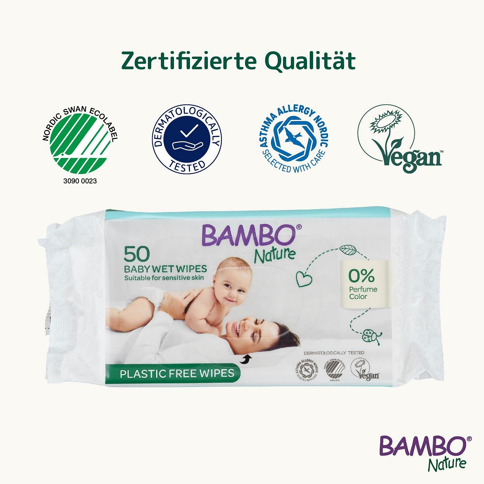 Дитячі органічні серветки Bambo Nature, 50 штук в упаковці, фото №3