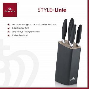 Набор кухонных ножей Gerlach Style Plus, 5 ножей из нержавеющей стали, поварской нож, нож для хлеба, нож для овощей, кухонные принадлежности, черный synthetic.ua - Фото 1