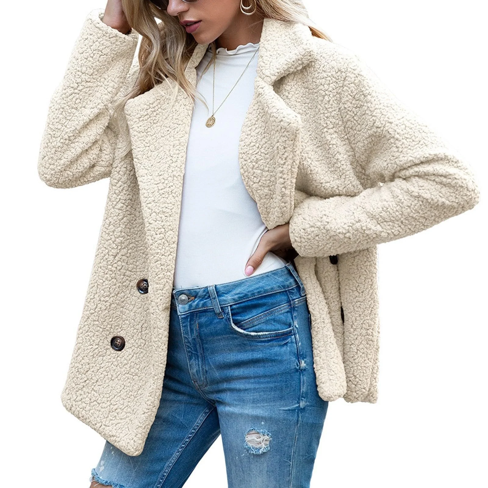 Женское пальто Teddy, плюшевое, короткое, зимнее, с воротником, на пуговицах и с карманами, фото №8 Женское пальто Teddy, плюшевое, короткое, зимнее, с воротником, на пуговицах и с карманами, фото №8