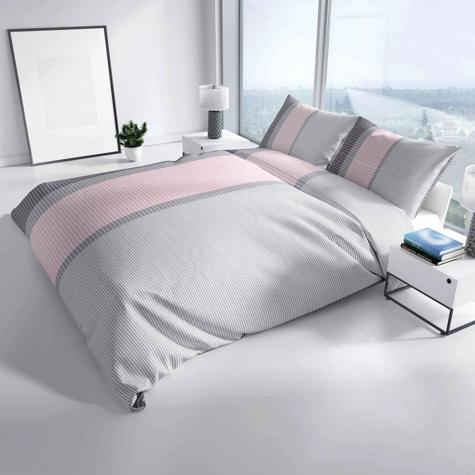 Комплект постельної білизни Leonado Vicenti 4 предмети 135 x 200 см 80 x 80 см у смужку Рожевий, фото №5