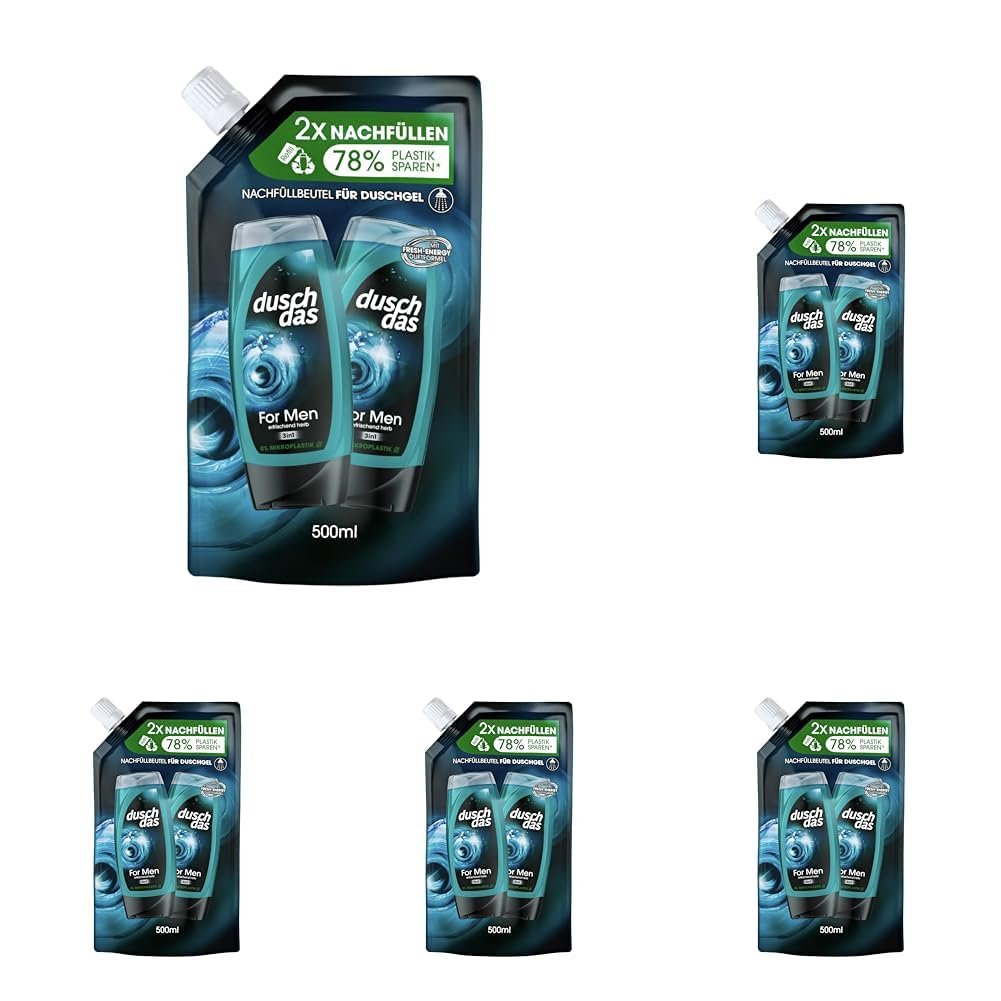 Гель для душа и шампунь 3-в-1 Duschdas Men Fresh Energy сменный блок 500 мл (упаковка из 5 шт.), фото №1