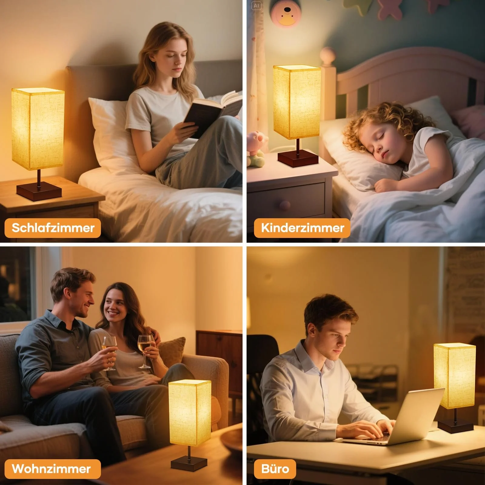 Настільна лампа Suright Bedside Lamp Сенсорна Плавний димер Пам'ять Лляний абажур LED E27 Чорна, фото №6