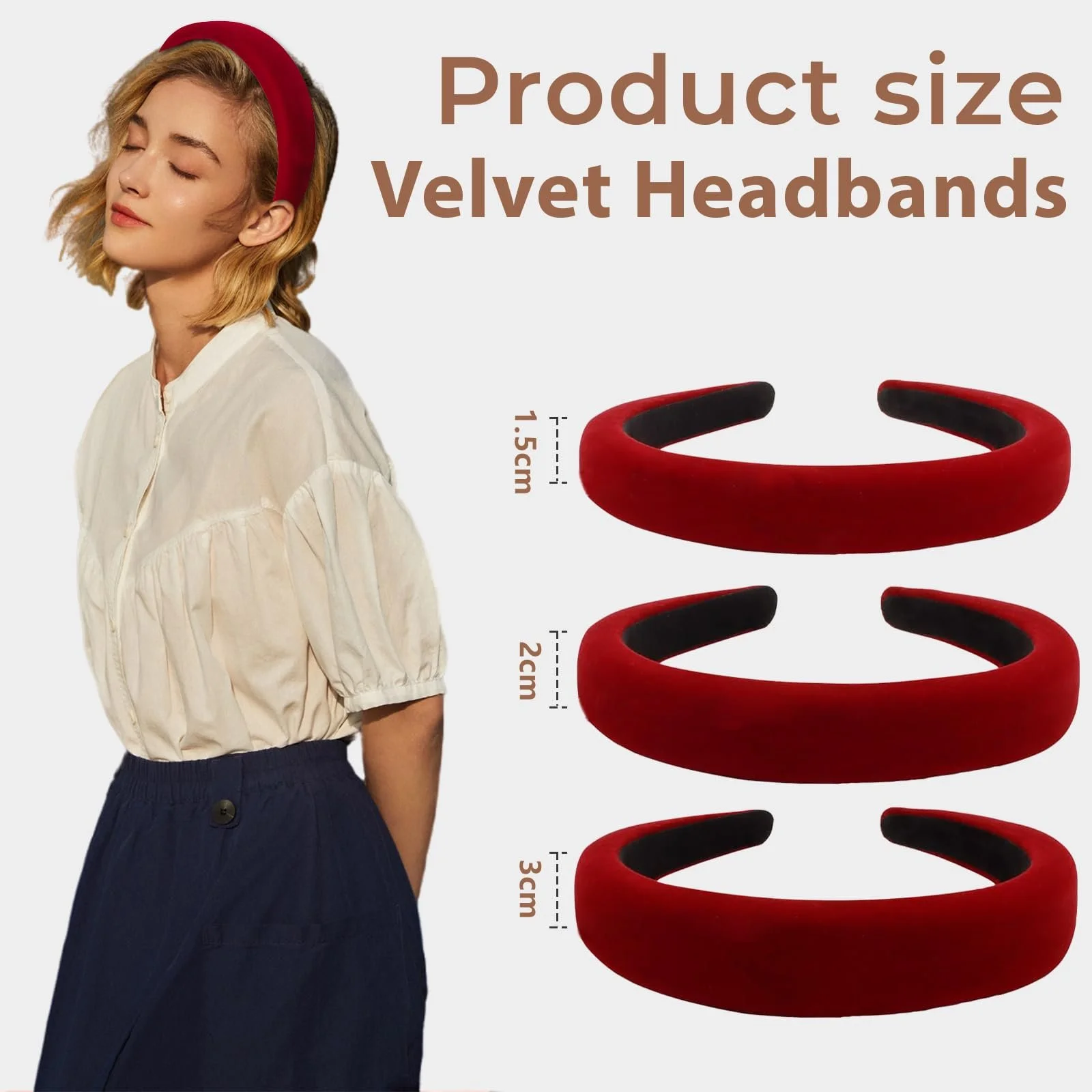Набір оксамитових обручів на голову 3 шт, фото №2