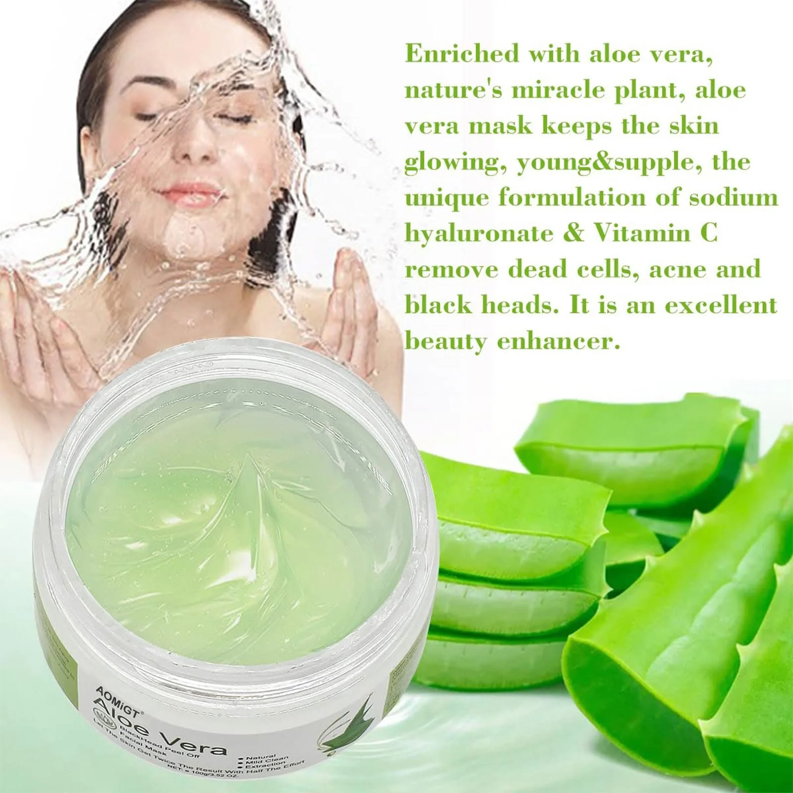 Маска від чорних цяток Aloe Vera з гіалуроновою кислотою 100 г / 3.52 fl.oz, фото №8