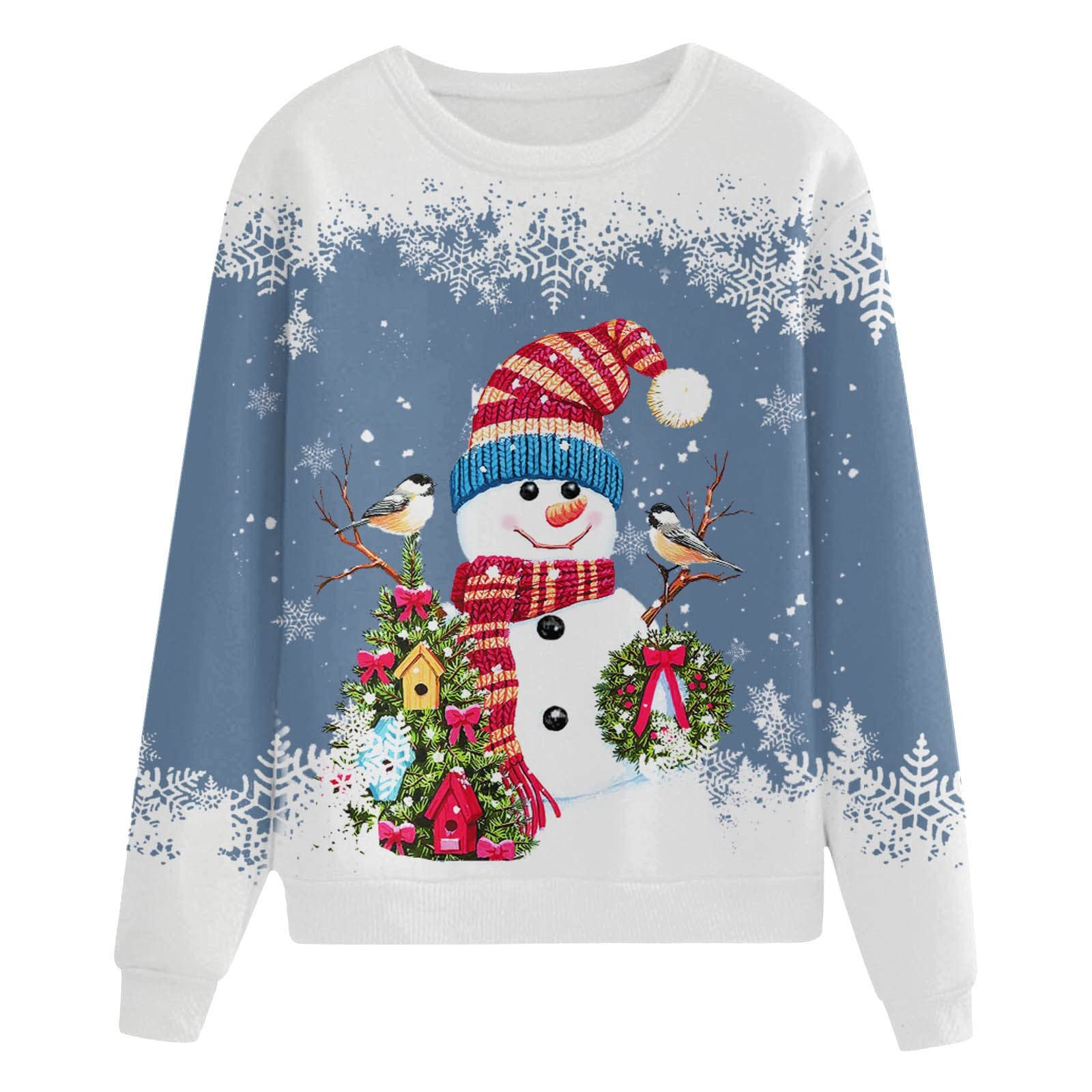 Рождественский свитшот Qixiu с оленями, снеговиком и снежинками, с круглым вырезом, фото №3 Рождественский свитшот Qixiu с оленями, снеговиком и снежинками, с круглым вырезом, фото №3