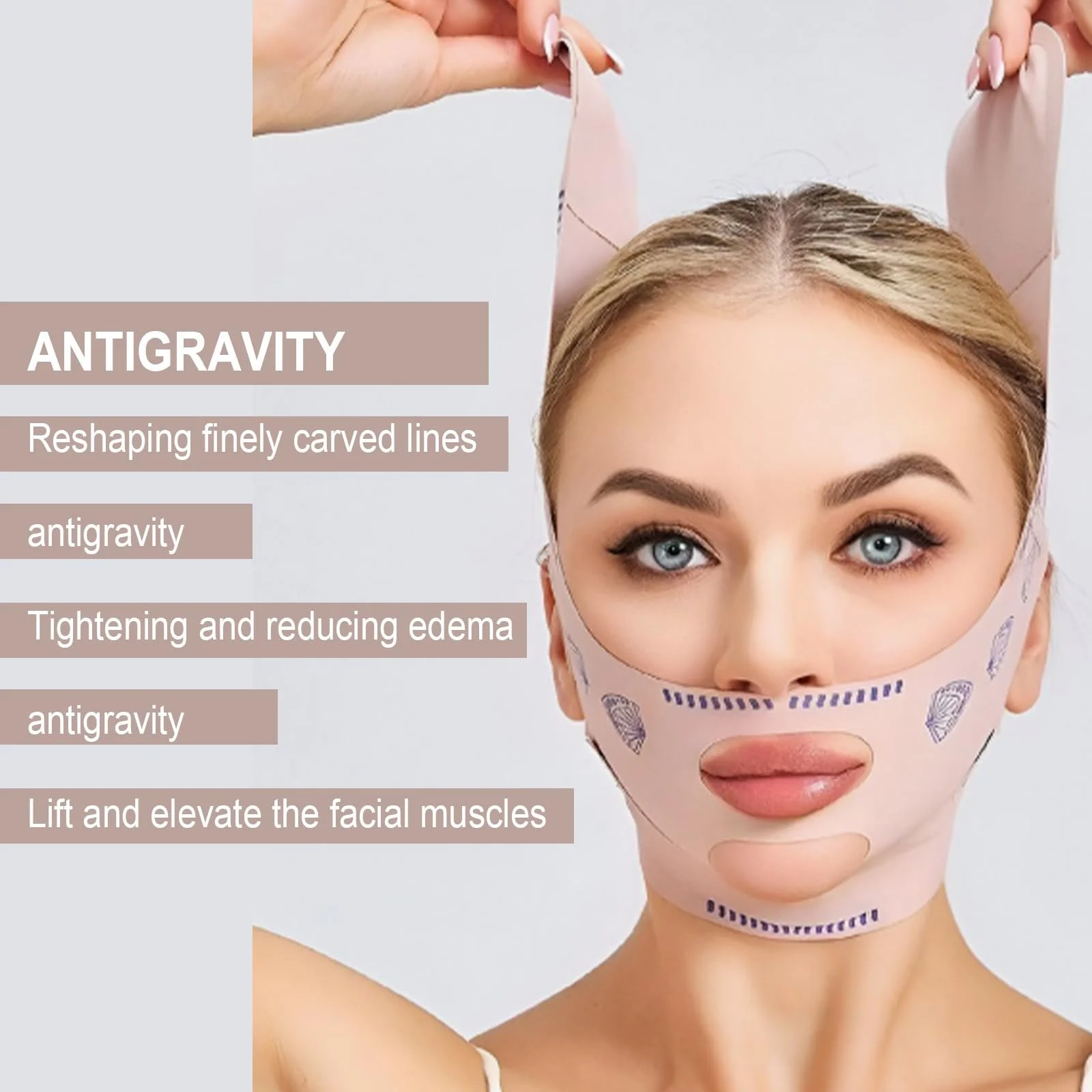 Стрічка для підтяжки обличчя ThinFace, V-подібна маска для ліфтингу, контурування обличчя, 1 штука (рожева), фото №6