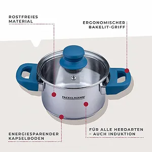 Кастрюля FACKELMANN Essential 14 см нержавеющая сталь темно-синяя synthetic.ua - Фото 1