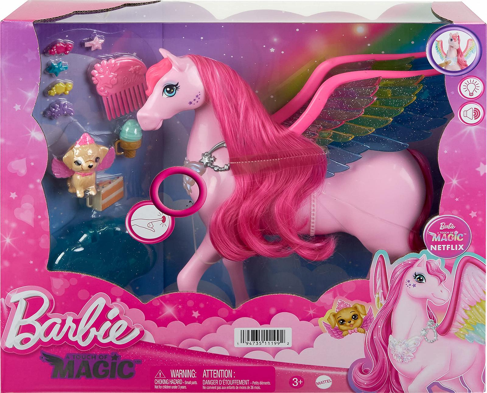 Игрушка Barbie Pegasus Pink с 10 аксессуарами Включая щенка, крылатый конь с освещением и звуками, фото №6