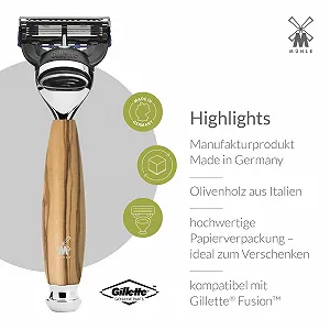 Набор для бритья MÜHLE Vivo Gillette Fusion5 Барсучий ворс Оливковое дерево synthetic.ua - Фото 1