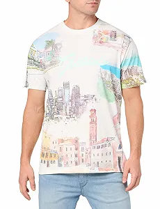 Футболка GUESS Eco Riviera Postcard Tee, білий 'сіль', різнокольоровий, L - Фото 1