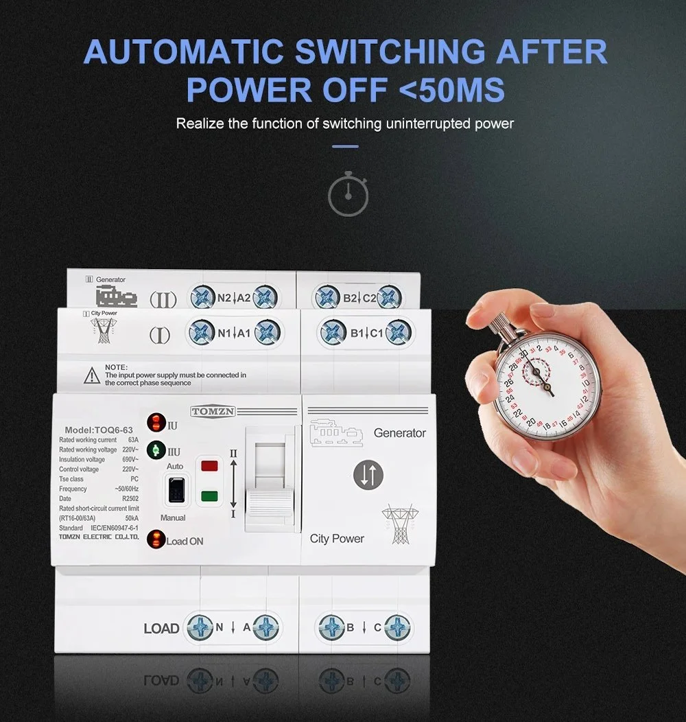 Автомат ввода резервного питания TOMZN TOQ6-63/2 2P 63A 220V АВР переключатель, фото №7