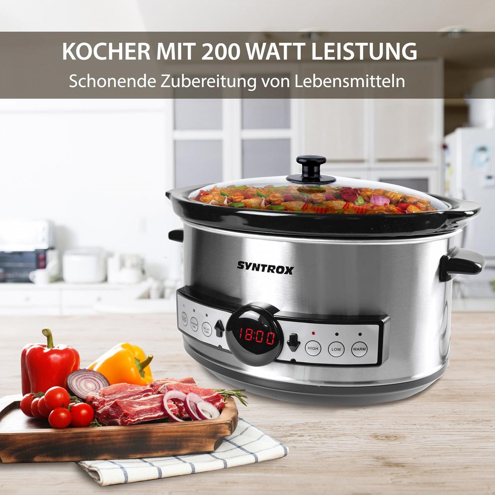 Повільноварка Syntrox Germany Balmsi 3.5 L Таймер Керамічний Внутрішній Горщик Непроливні Ніжки, фото №3