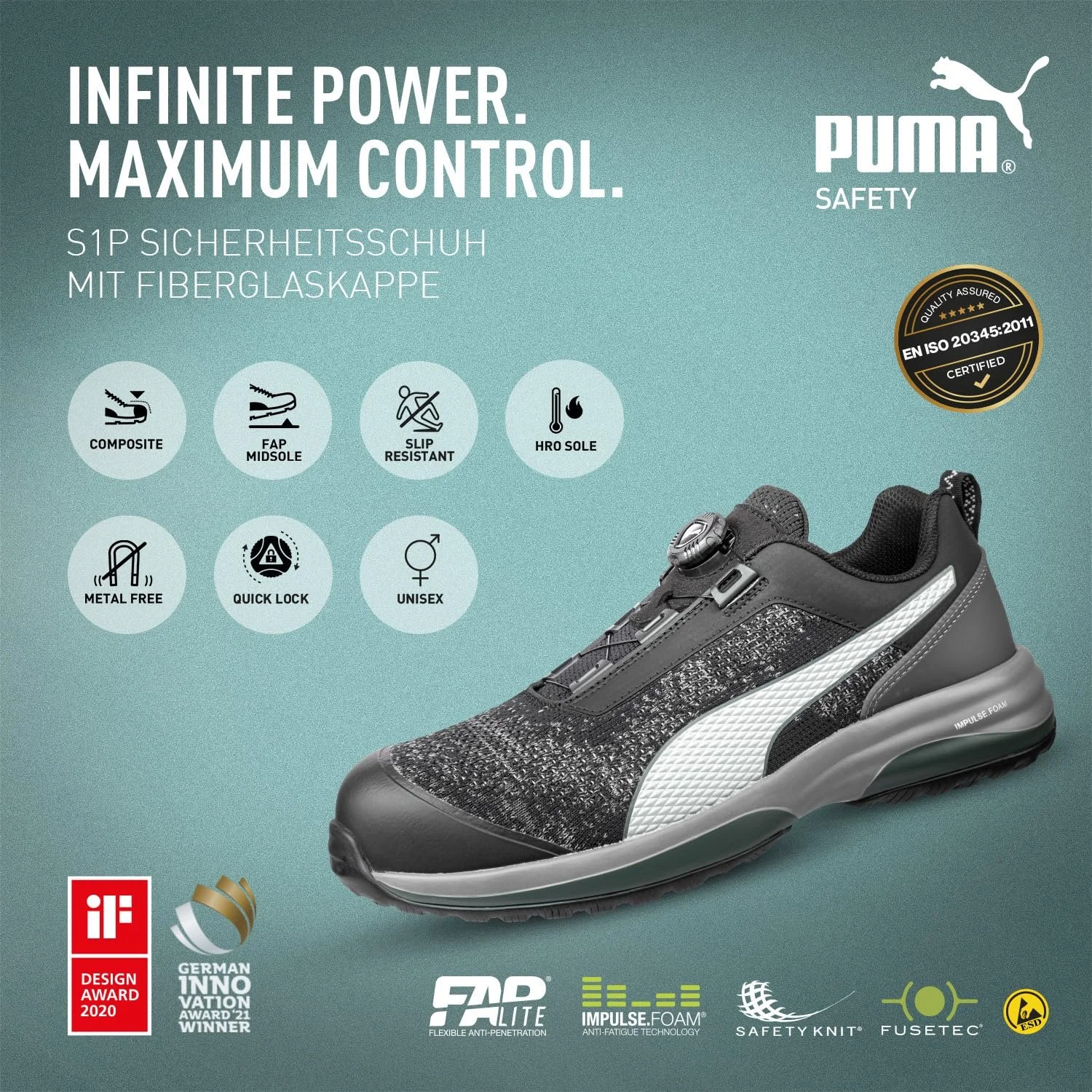 Защитная обувь Puma Charge Low S1p ESD HRO SRC, зеленая, фото №3