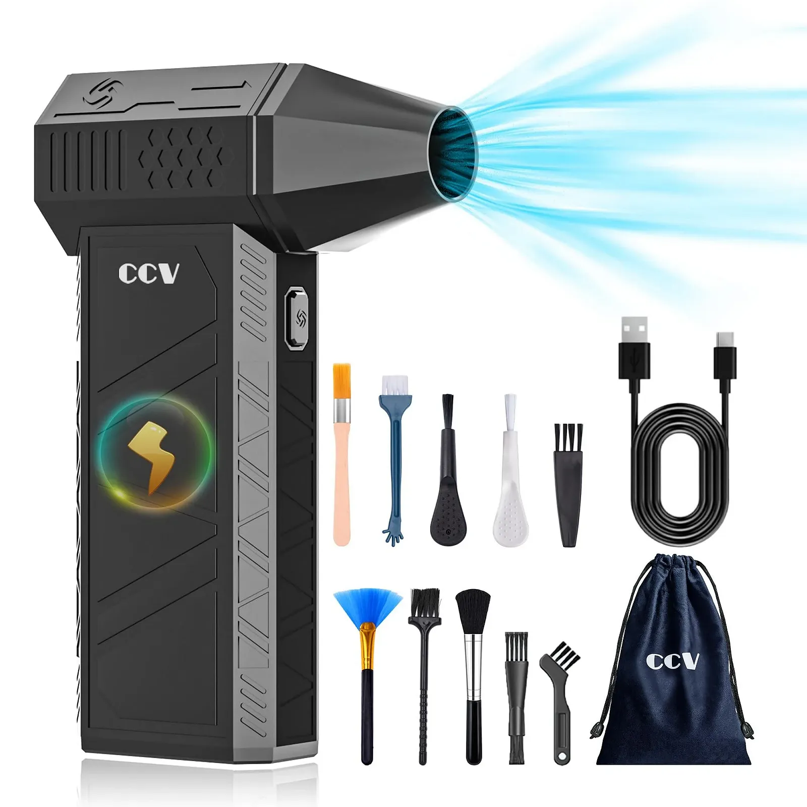 Електричний повітродувка  CCV 3-Speed 150,000 rpm 3000 mAh Black, фото №1