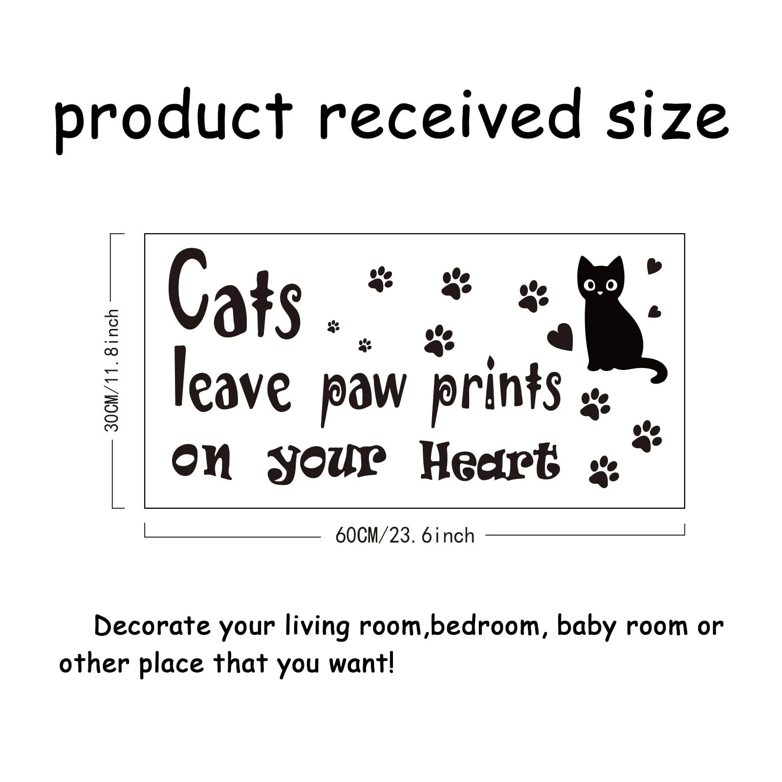 Наклейка на стіну SUPERDANT Cat Paw Prints 30 x 60 см Чорний, фото №2