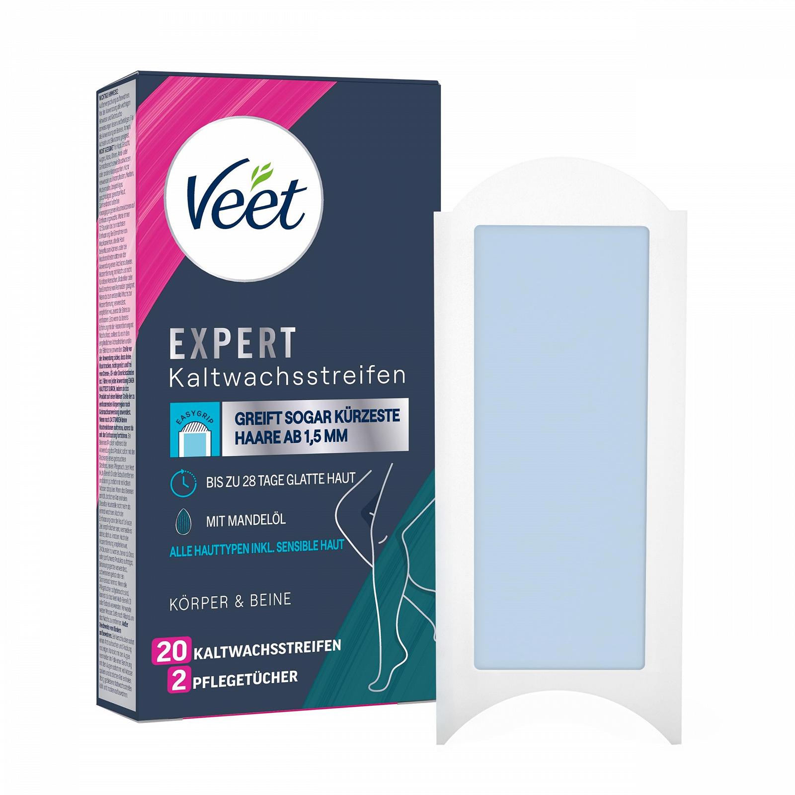 Воскові смужки Veet Expert Cold Wax Strips Body & Legs 20 шт. для чутливої шкіри, фото №1