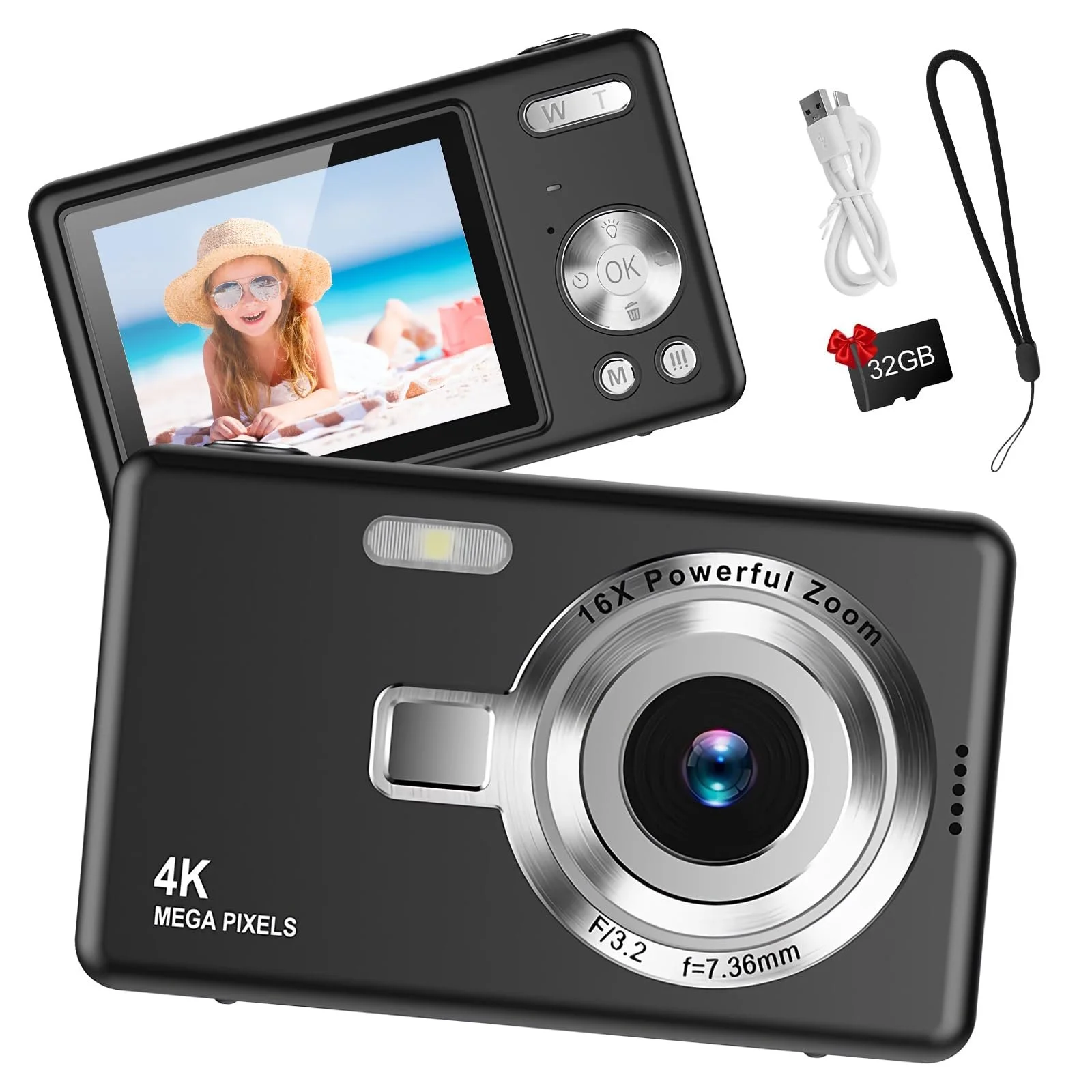 Цифрова камера 1080P FHD 44MP LCD 2.4 дюйма 16X Digital Zoom 32GB SD Dark Grey, фото №1