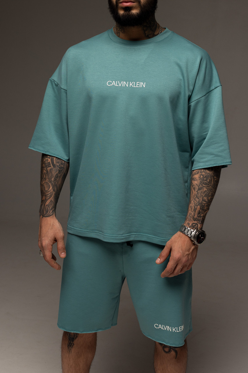 Костюм мужской летний берюзовый Calvin Klein Стильный оверсайз на лето Базовый комплект для мужчины, фото №1
