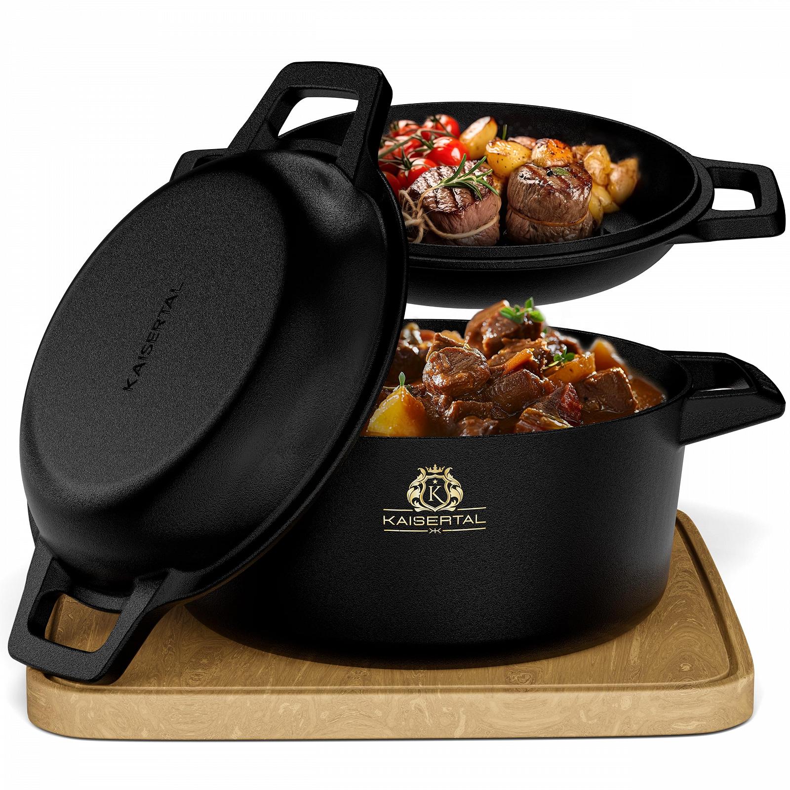 Чугунная кастрюля Kaisertal с крышкой 4.8 л и чугунная сковорода 1.8 л, фото №1