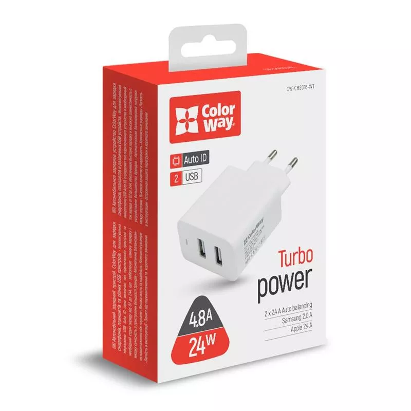 Сетевое зарядное устройство ColorWay AutoID (2USBx2.4A) White (CW-CHS016-WT), фото №6