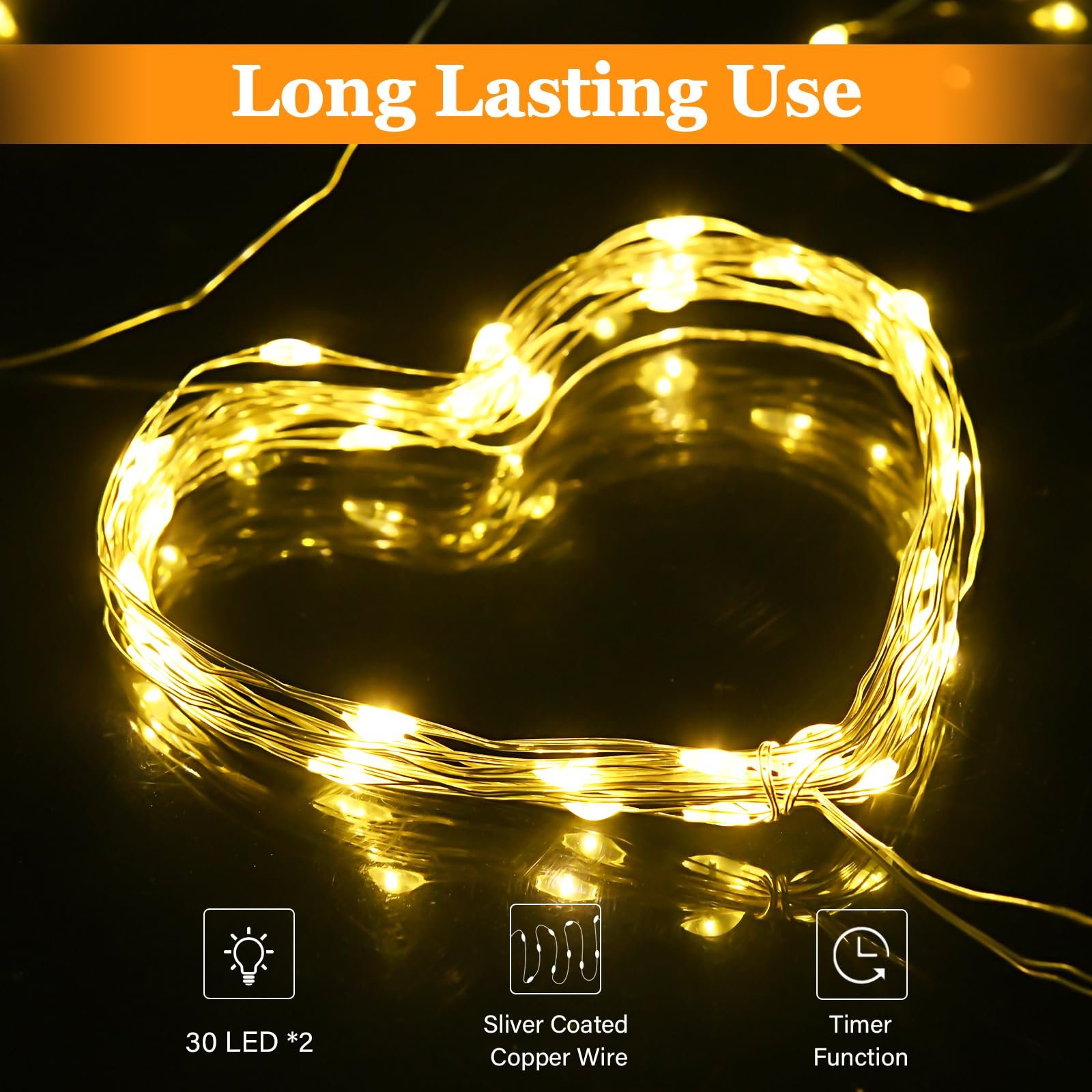 Гірлянда Cshare 2 шт., 2 м, 20 LED, теплий білий, мідний дріт, IP65 водонепроникна, фото №3