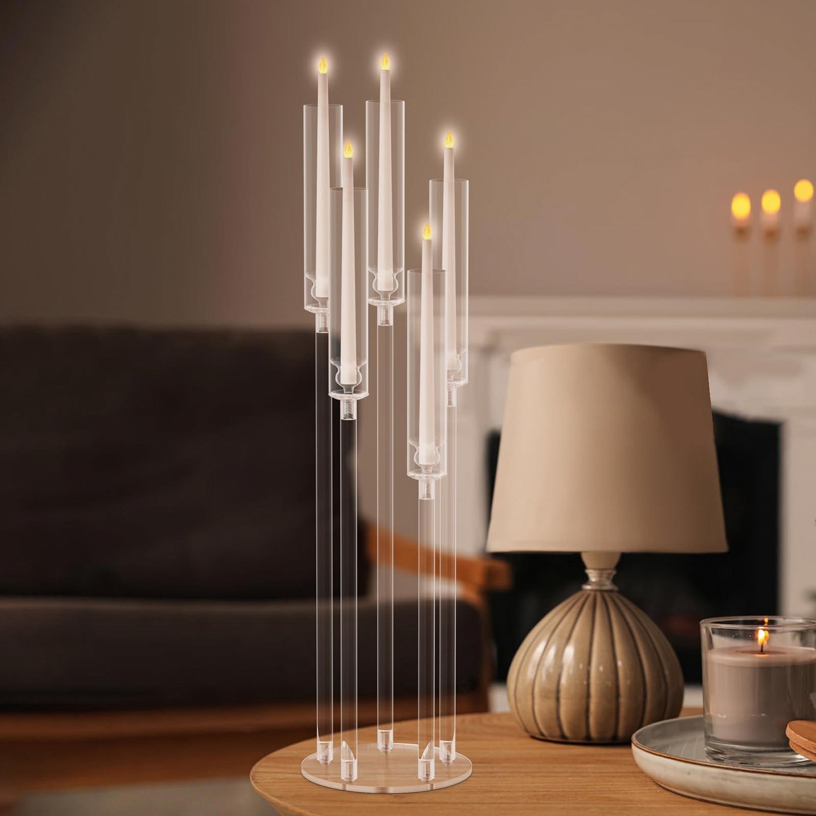 Подсвечник Yokawe Tall Candlestick Centerpieces 87см Tall Прозрачный 5 Arms с акриловыми абажурами LED Candle Toppers 1 набор, фото №3