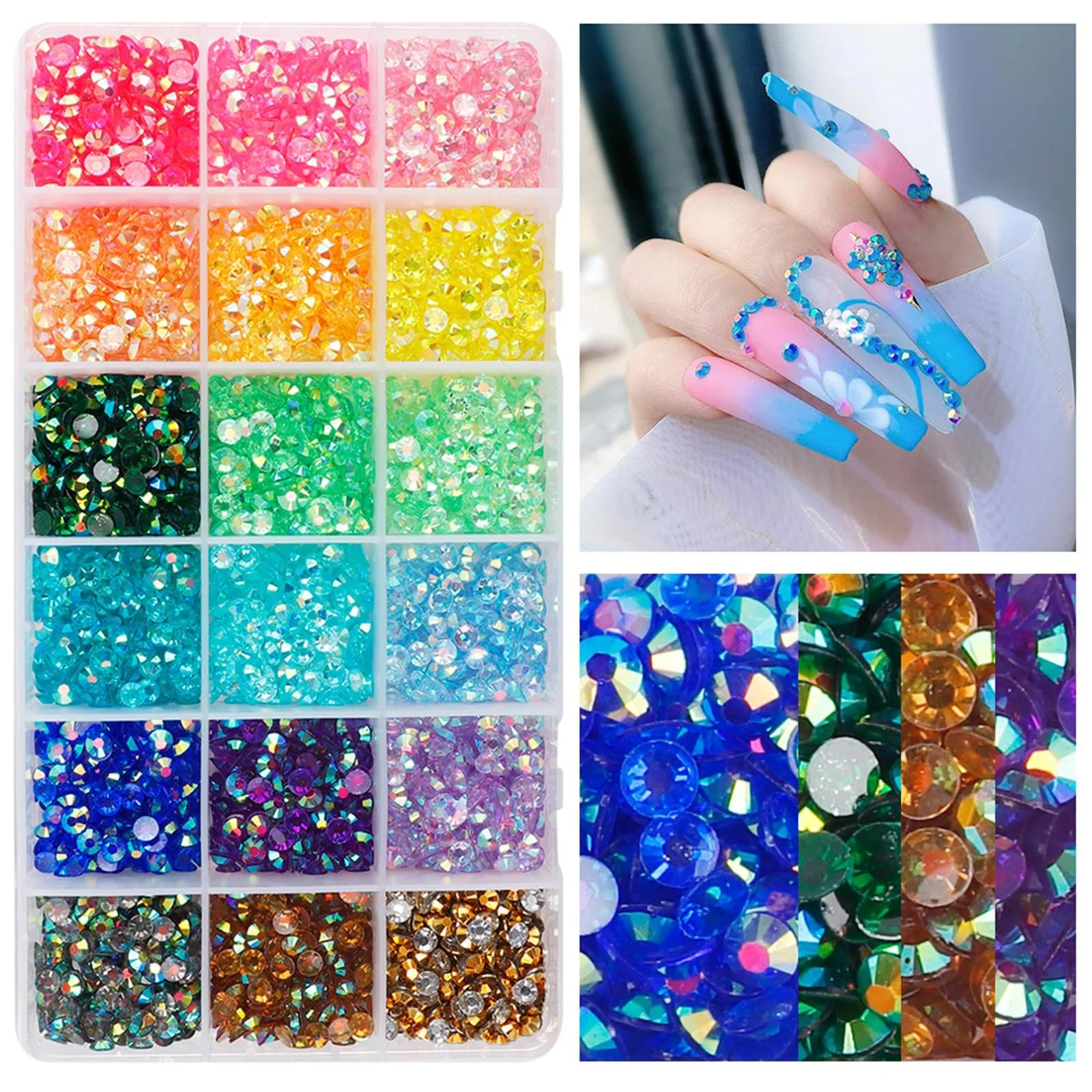 Стразы Плоские смоляные кристаллы AB Jelly 3 мм 18 цветов Радужные самоцветы для чашек, одежды, обуви, макияжа, дизайна ногтей, DIY поделок, фото №4