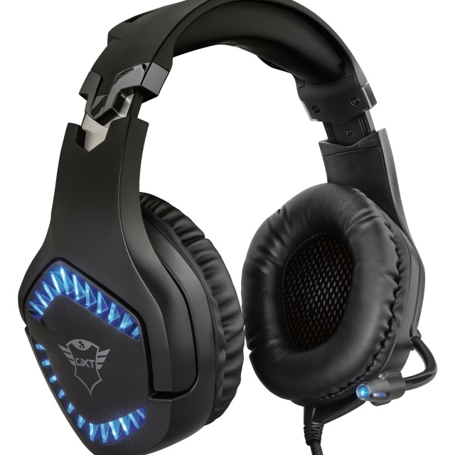 Геймерські дротові навушники Trust 460 GXT / Підсвічування / Чорно-голубі, фото №1