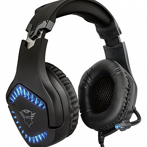 Геймерські дротові навушники Trust 460 GXT / Підсвічування / Чорно-голубі - Фото 1