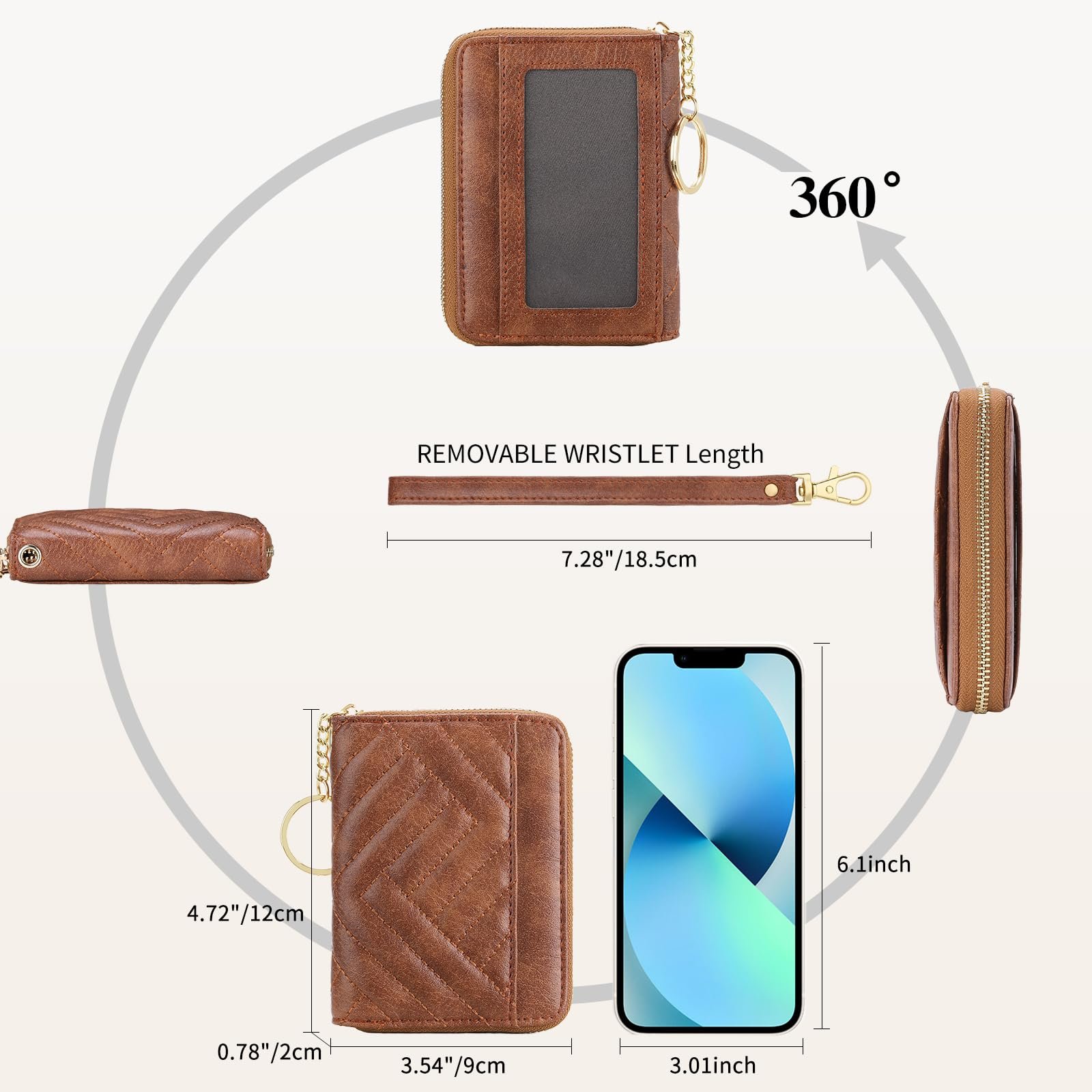 Кошелек GAEKEAO Маленький для женщин Кожаный RFID-защита Держатель для карт Складной Компактный с карманом на молнии, светло-коричневый, S, Classic, фото №4