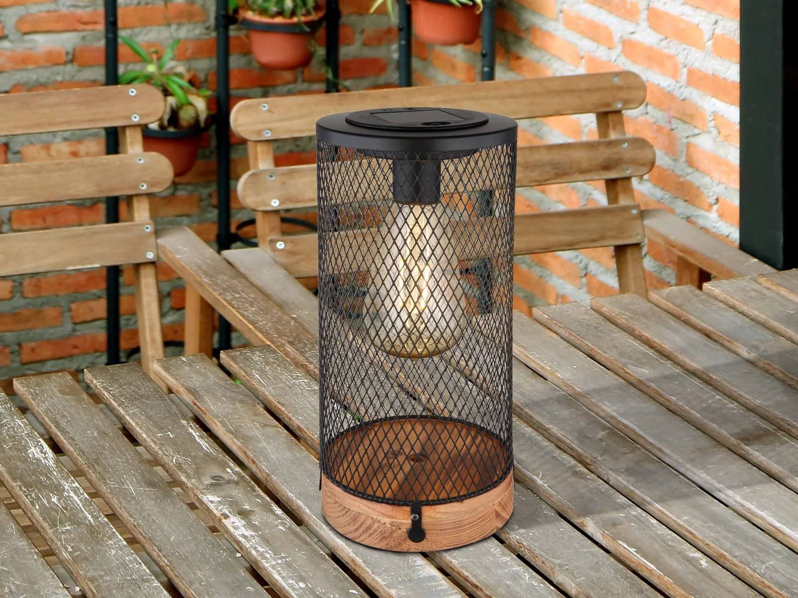 Настільна лампа Solar Set of 2 Metal Grid Wooden Base 25.5 см, фото №5