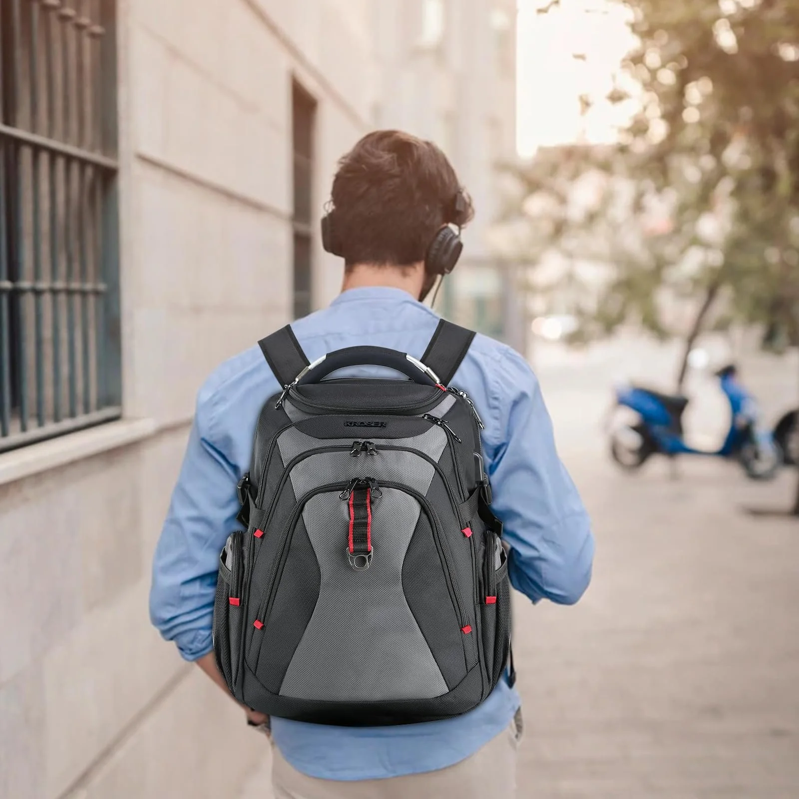 Рюкзак для ноутбука KROSER XL 17.3" бизнес с RFID защитой черно-серый, фото №6 Рюкзак для ноутбука KROSER XL 17.3" бизнес с RFID защитой черно-серый, фото №6