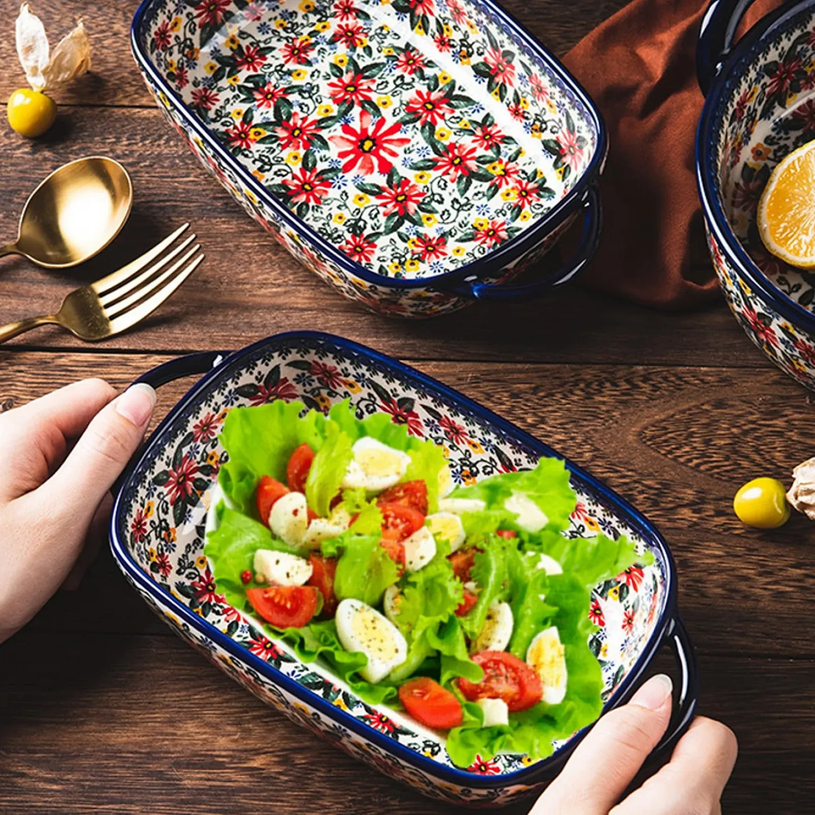 Форма для запекания керамическая 1900 мл с двумя ручками Винтажные цветы, фото №8 Форма для запекания керамическая 1900 мл с двумя ручками Винтажные цветы, фото №8