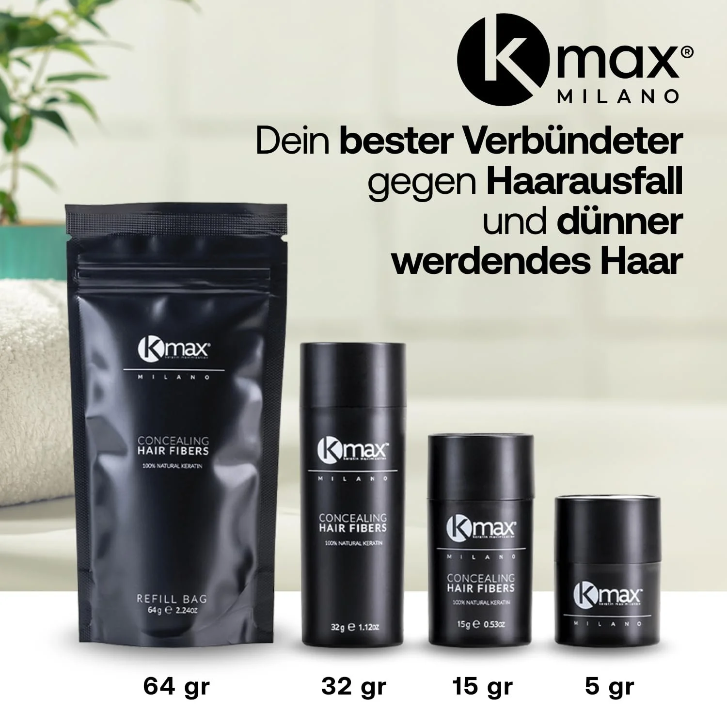 Пудра для волосся Kmax Keratin 15 г, для об'єму волосся з миттєвим загущенням, пудра для коренів, щоб приховати лисини - Чорний, фото №5