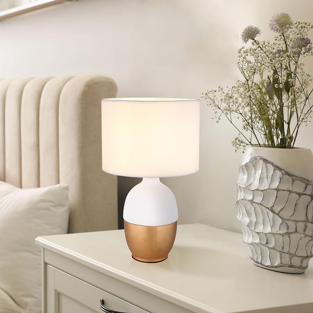 Настільна лампа etc-shop текстильний абажур кераміка золото 1x E14 25 x 43 см біла, фото №5