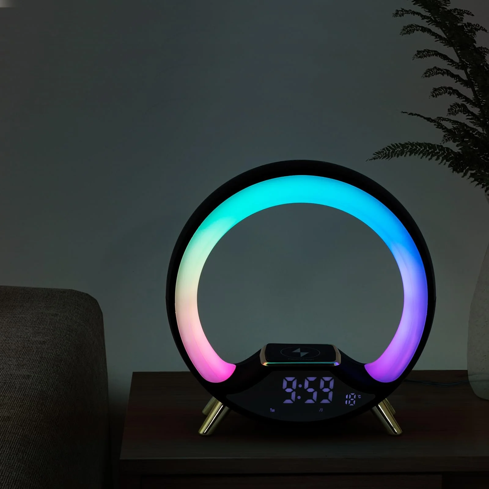 Настільна лампа нічник акумуляторна USB з Bluetooth-колонкою та будильником LED, фото №3