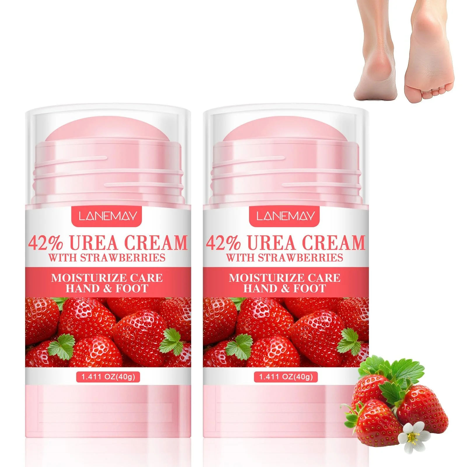 Крем для ног Pack of 2 Urea 42% с клубникой увлажняющий от мозолей для очень сухой кожи стоп, пяток, коленей и рук 40 г, фото №1
