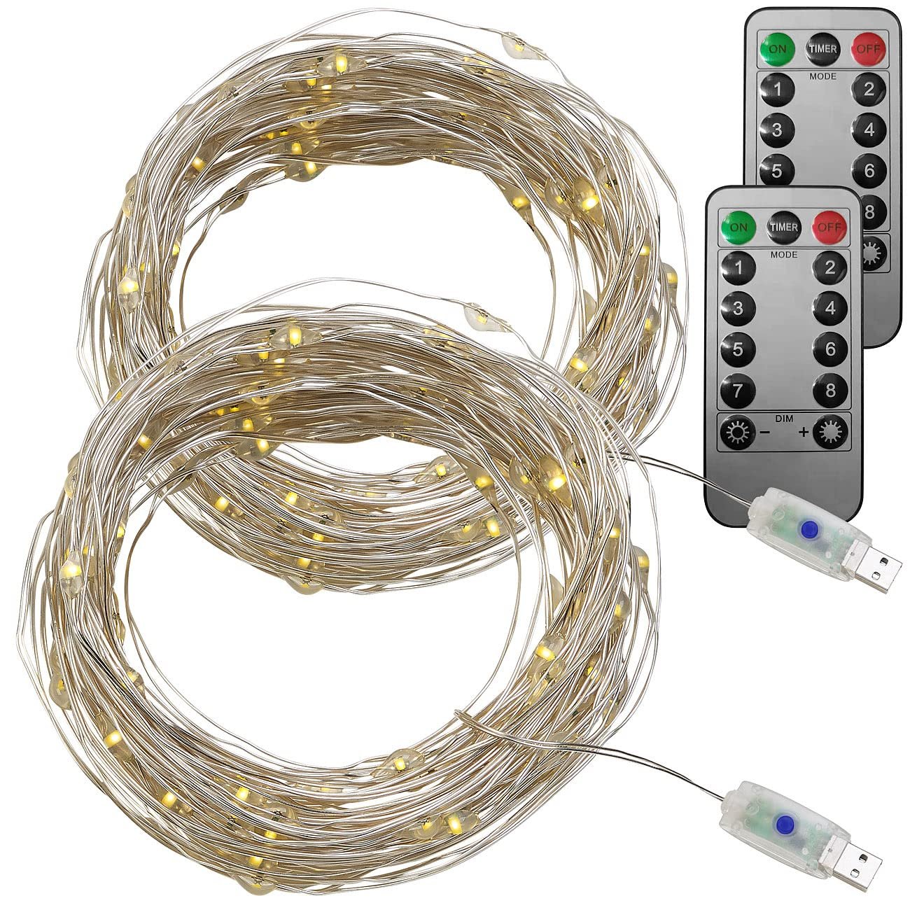 Гірлянда Lunartec USB, 100 світлодіодів, 8 режимів, 10 м, теплий білий, набір 2 шт., фото №1