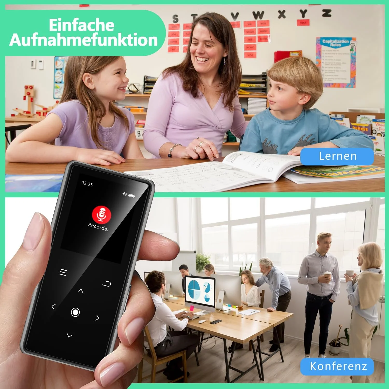 MP3 плеєр AiMoonsa 64GB Bluetooth 5.2, HD динамік, FM-радіо, диктофон, HiFi звук, функція електронної книги, навушники в комплекті, фото №6
