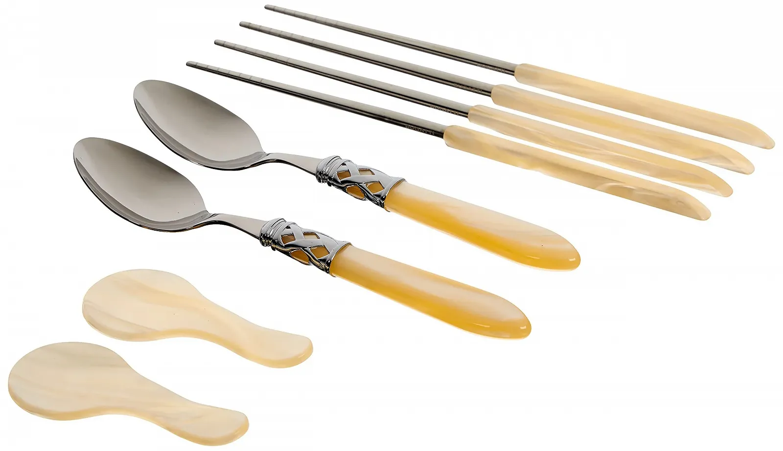 Набір виделок та ложок Bugatti ALCAM Aladdin Нержавіюча сталь/Акрил, Колір слонової кістки, фото №1 Набір виделок та ложок Bugatti ALCAM Aladdin Нержавіюча сталь/Акрил, Колір слонової кістки, фото №1