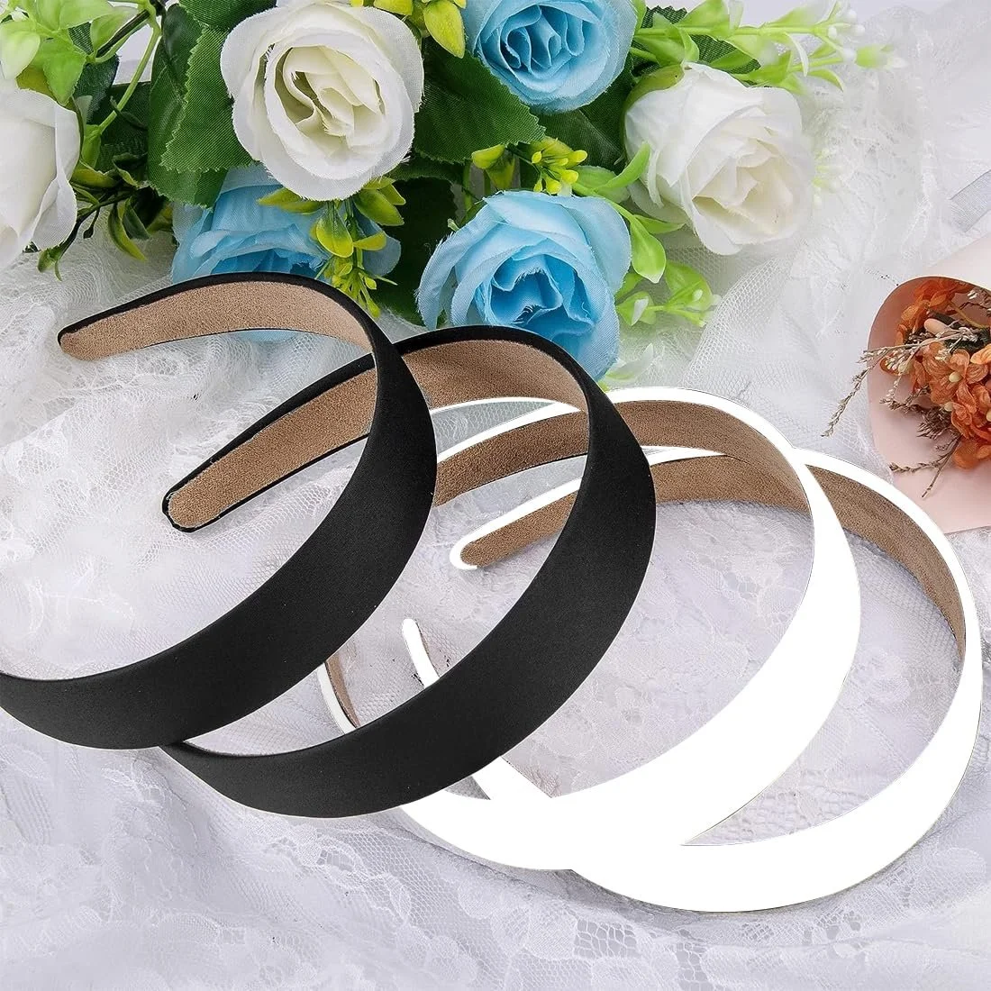 Обруч Атласний Однотонний 3 см Чорний, Білий, фото №3 Обруч Атласний Однотонний 3 см Чорний, Білий, фото №3